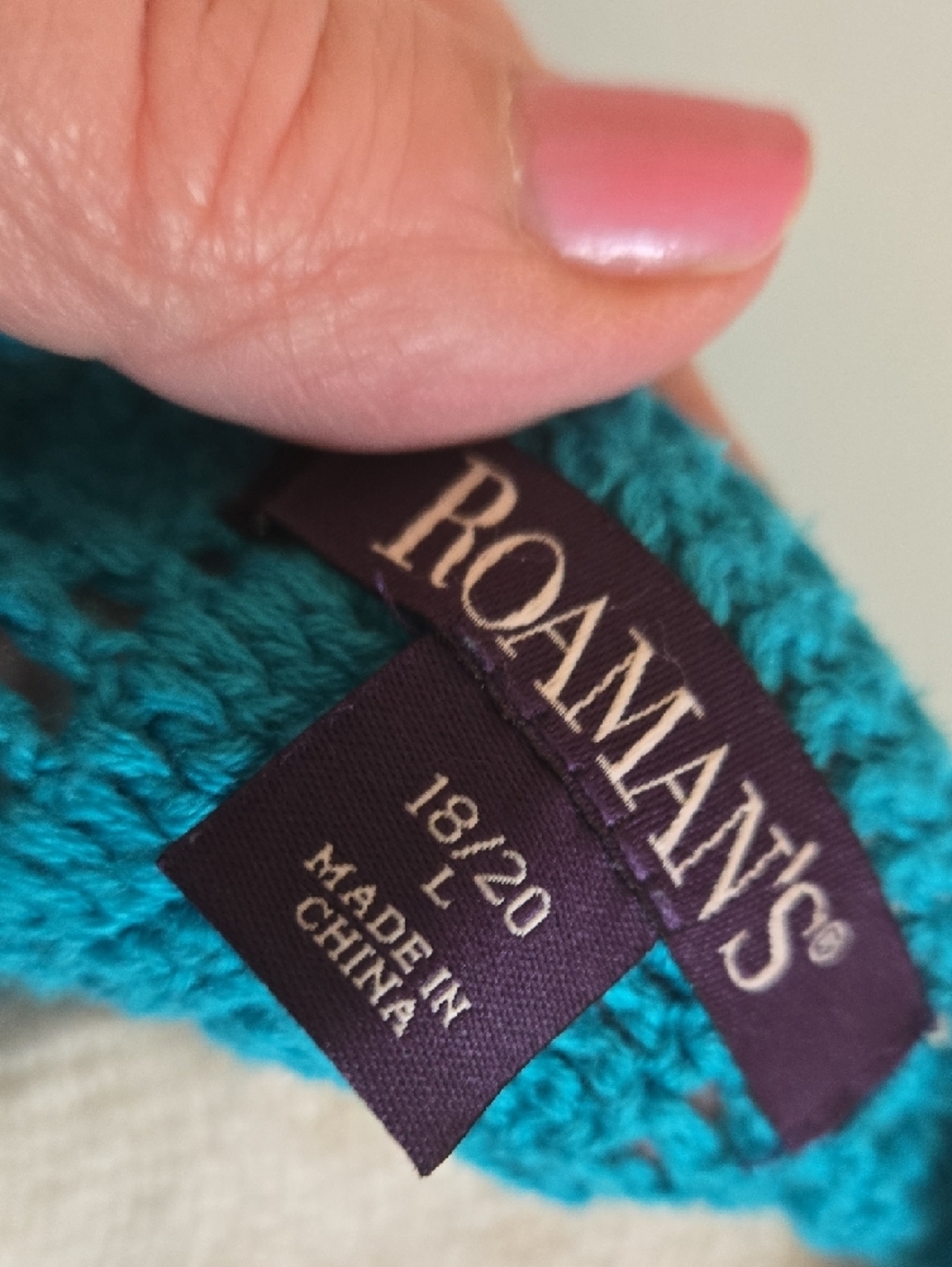 Turquoise Open-Knit Crochet V-Neck Cardigan Size 18/20 - Picture 3 of 5